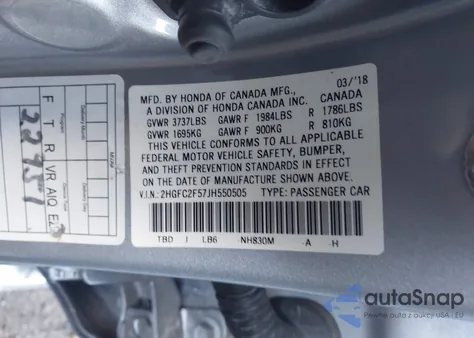 2018 Honda Civic Lx from USA, damaged, VIN 2HGFC2F57JH550505
